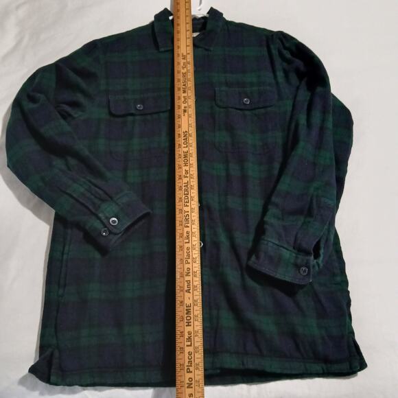 L.L.Bean Medium Tall Men's 100% Cotton Flannel Polar Fleece Lined Green/Blue - Picture 8 of 11